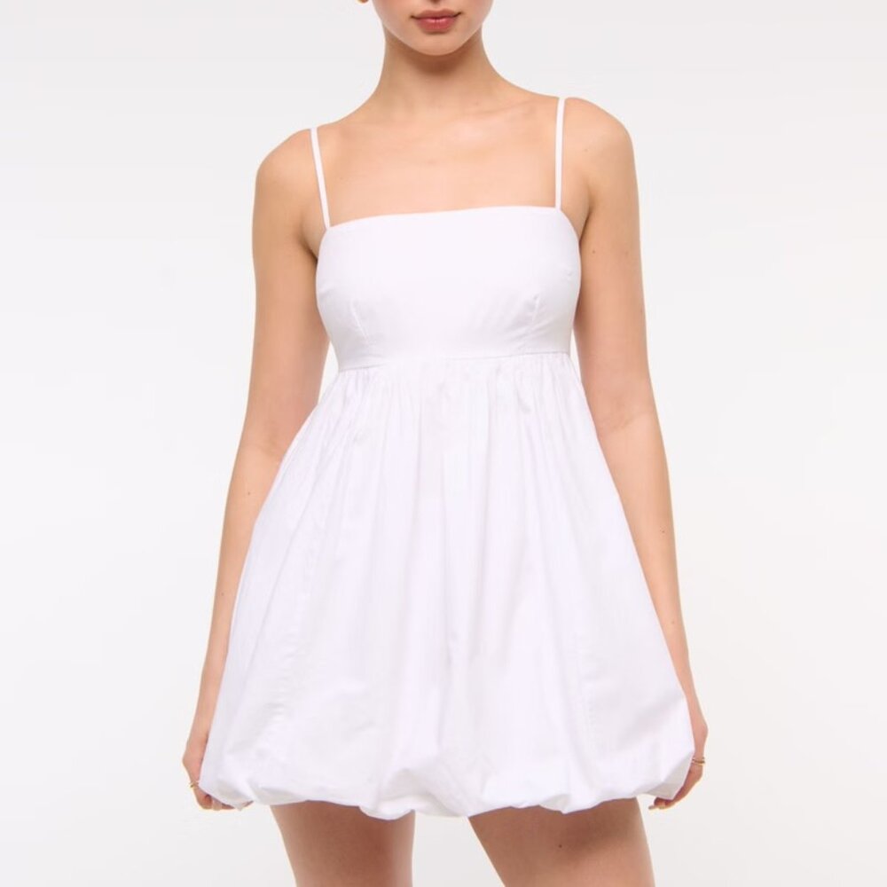 Babydoll Bubble Hem Mini Dress - White (Abercrombie)